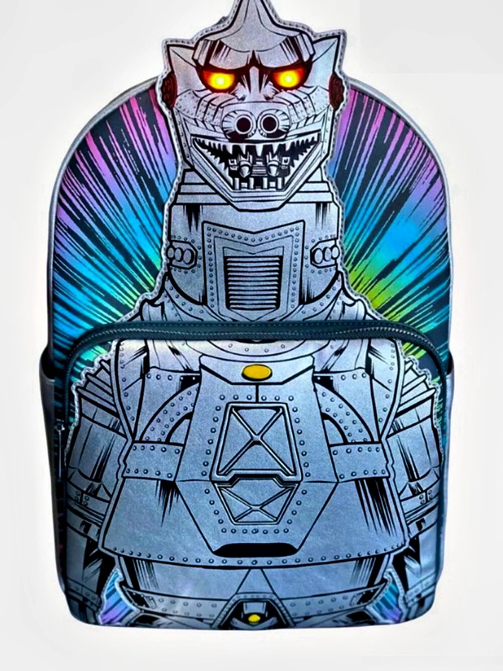 NWT Loungefly Toho GODZILLA Mechagodzilla Metallic Light-Up Full-Size Backpack